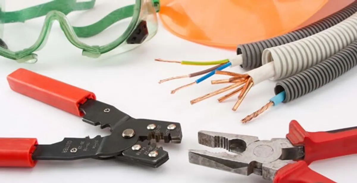 Electrical wiring repair with professional tools and safety equipment in Bloomsbury, NJ